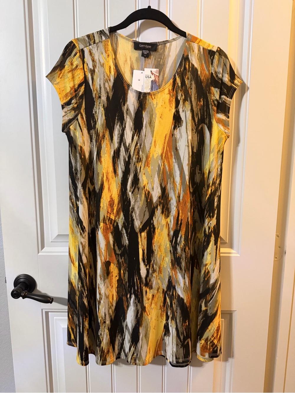 Karen Kane Yellow and Black Abstract Midi Dress